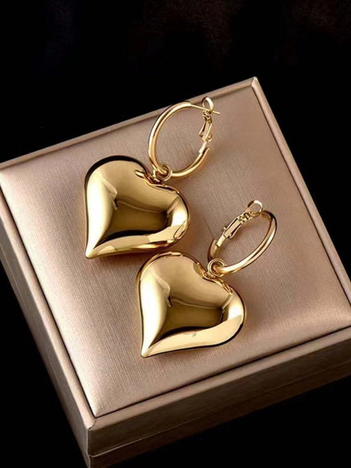 Shein 1 par de pendientes de aro de corazón de metal extra grandes, pendientes de moda clásica europea - Quierox - Tienda Online