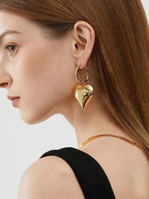Shein 1 par de pendientes de aro de corazón de metal extra grandes, pendientes de moda clásica europea - Quierox - Tienda Online
