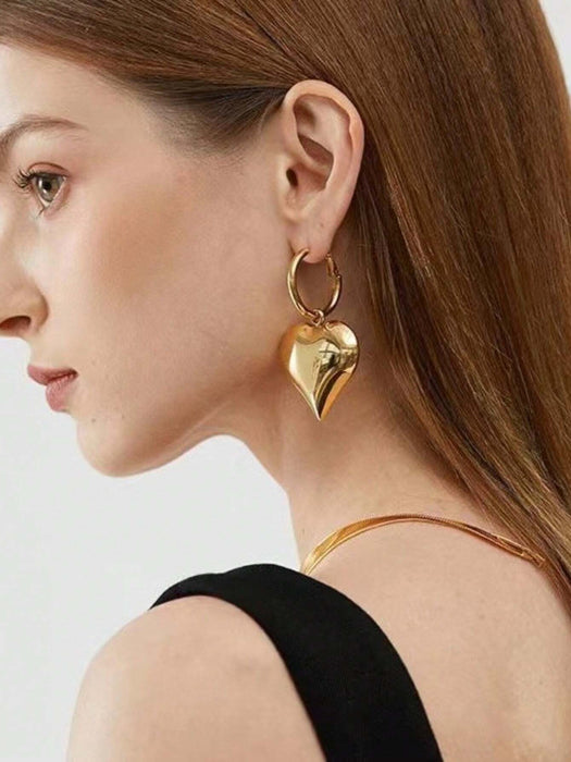 Shein 1 par de pendientes de aro de corazón de metal extra grandes, pendientes de moda clásica europea - Quierox - Tienda Online