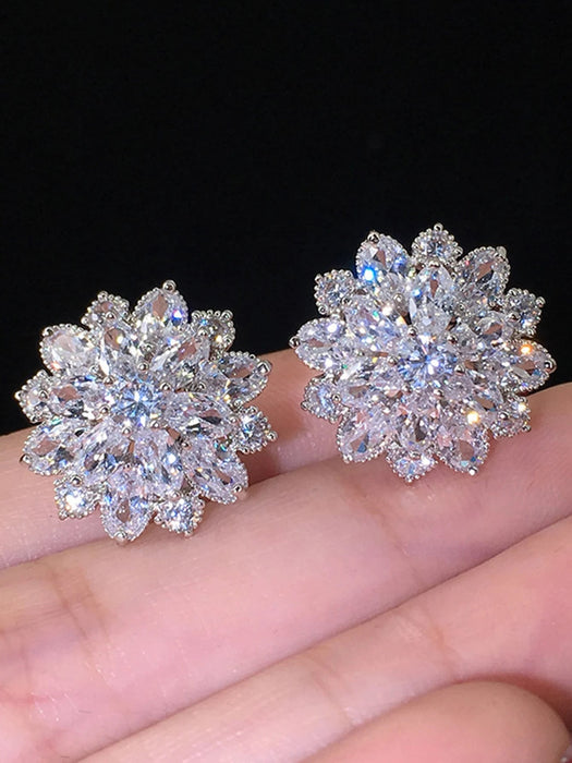 Shein 1 par de pendientes de botón con circonita cúbica en forma de flor para mujer - Quierox - Tienda Online