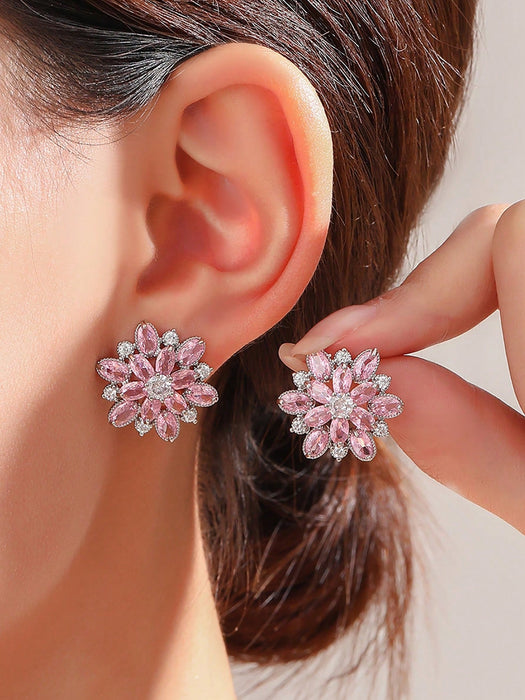Shein 1 par de pendientes de botón con circonita cúbica en forma de flor para mujer - Quierox - Tienda Online