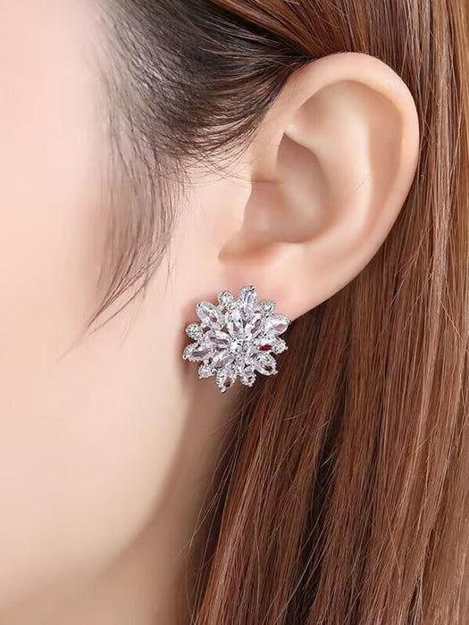 Shein 1 par de pendientes de botón con circonita cúbica en forma de flor para mujer - Quierox - Tienda Online