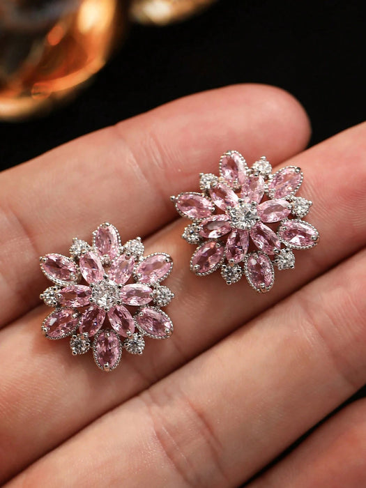 Shein 1 par de pendientes de botón con circonita cúbica en forma de flor para mujer - Quierox - Tienda Online