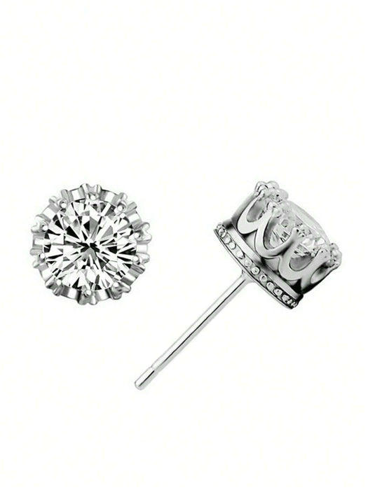 Shein 1 par de pendientes de botón con decoración de circonita cúbica de cobre a la moda - Quierox - Tienda Online