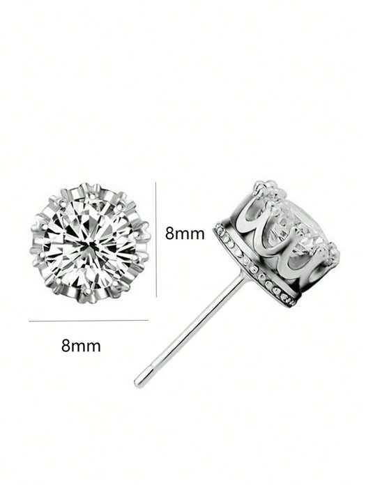 Shein 1 par de pendientes de botón con decoración de circonita cúbica de cobre a la moda - Quierox - Tienda Online