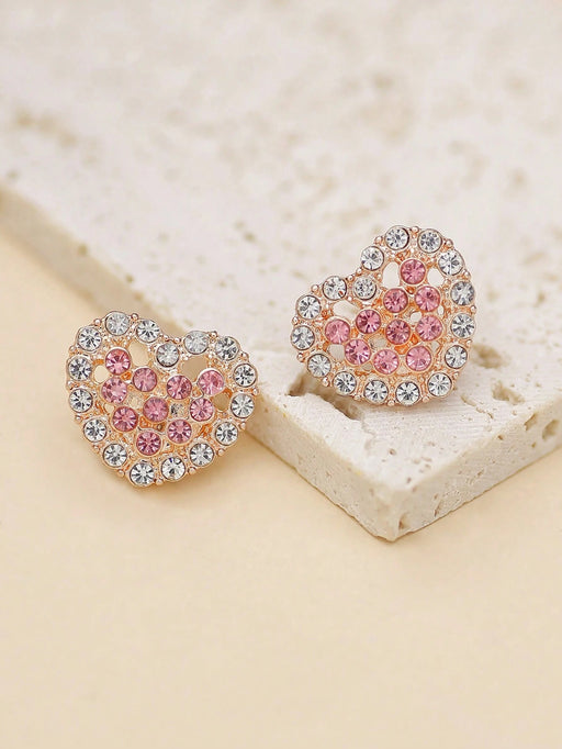 Shein 1 par de pendientes de botón para mujer con brillantes diamantes de imitación rosas - Quierox - Tienda Online