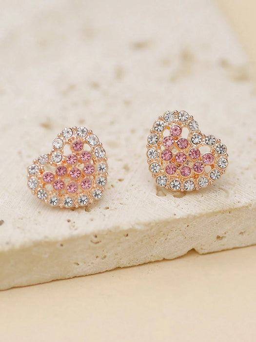 Shein 1 par de pendientes de botón para mujer con brillantes diamantes de imitación rosas - Quierox - Tienda Online