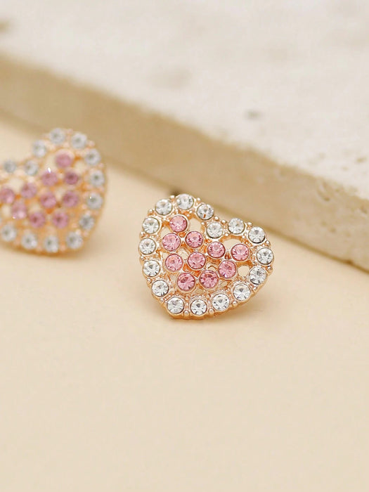 Shein 1 par de pendientes de botón para mujer con brillantes diamantes de imitación rosas - Quierox - Tienda Online