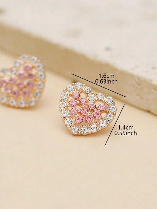 Shein 1 par de pendientes de botón para mujer con brillantes diamantes de imitación rosas - Quierox - Tienda Online