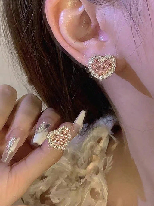 Shein 1 par de pendientes de botón para mujer con brillantes diamantes de imitación rosas - Quierox - Tienda Online