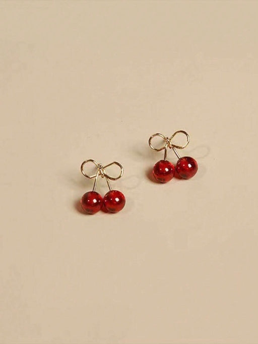Shein 1 par de pendientes de botón pequeños con diseño de fruta fresca en color cereza/vino tinto - Quierox - Tienda Online