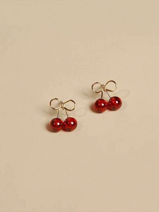 Shein 1 par de pendientes de botón pequeños con diseño de fruta fresca en color cereza/vino tinto - Quierox - Tienda Online