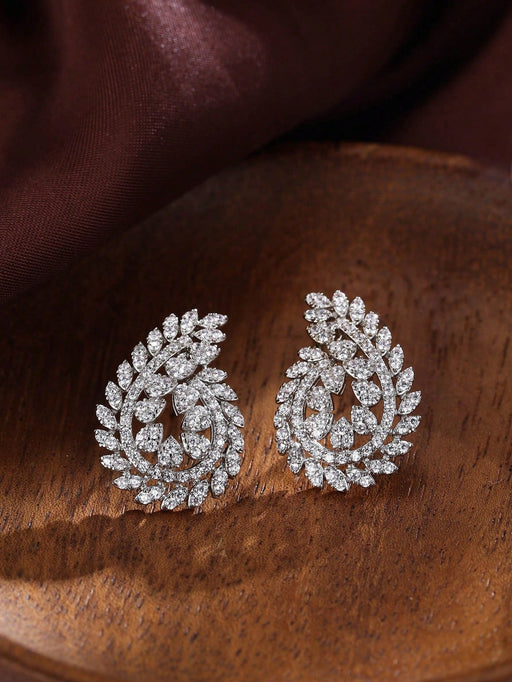 Shein 1 par de pendientes de lujo con circonitas cúbicas en forma de hoja para mujer - Quierox - Tienda Online