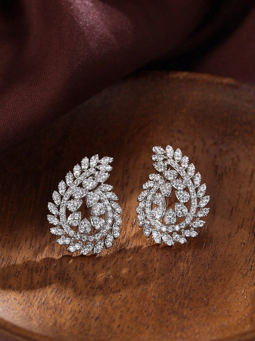 Shein 1 par de pendientes de lujo con circonitas cúbicas en forma de hoja para mujer - Quierox - Tienda Online