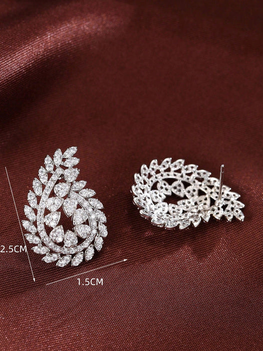 Shein 1 par de pendientes de lujo con circonitas cúbicas en forma de hoja para mujer - Quierox - Tienda Online