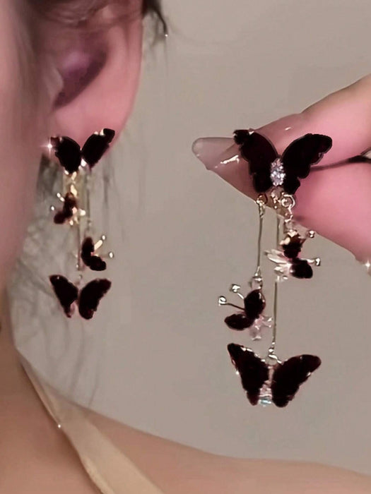 Shein 1 par de pendientes elegantes de borlas largas con mariposa negra, versátiles para el uso diario - Quierox - Tienda Online