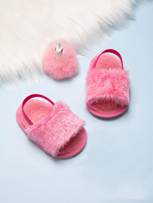 SHEIN 1 par de sandalias planas con tiras traseras peludas para niñas, ideales para el verano. - Quierox - Tienda Online