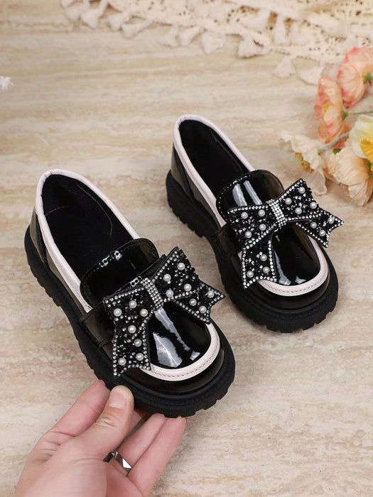 Shein 1 par de zapatos de niña nuevos, modernos, con lazo, de PU y perlas - Quierox - Tienda Online