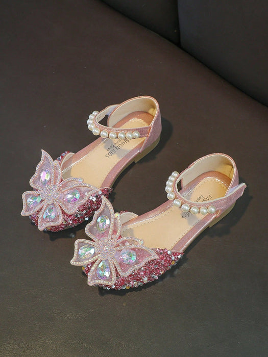 SHEIN 1 Par De Zapatos Planos Estilo Primaveral Para Niñas Con Punta Y Detalles De Diamantes - Quierox - Tienda Online