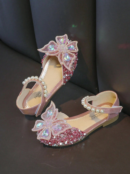 SHEIN 1 Par De Zapatos Planos Estilo Primaveral Para Niñas Con Punta Y Detalles De Diamantes - Quierox - Tienda Online