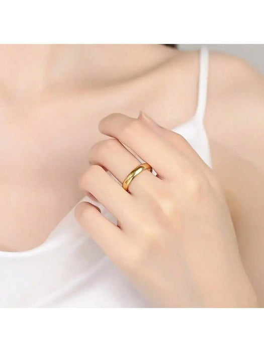 Shein 1 pc Anillo de compromiso sencillos y elegantes de acero inoxidable, anillo liso sin piedras para uso diario y bodas - Quierox - Tienda Online