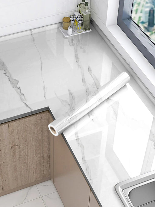 Shein 1 pieza Adhesivo de cocina con patrón de mármol blanco - Quierox - Tienda Online