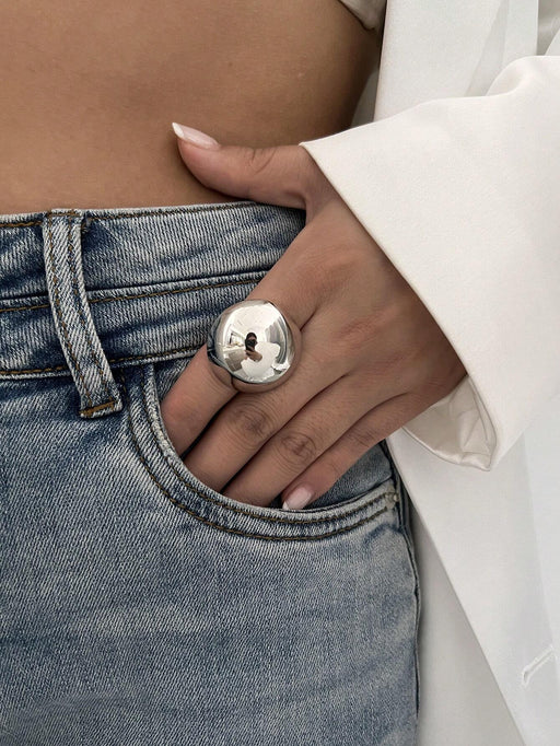 Shein 1 pieza Anillo abierto decorativo con diseño exagerado de círculo de metal en forma de hongo - Quierox - Tienda Online