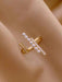 Shein 1 pieza Anillo de primavera de perlas sintéticas elegante y exquisito de cobre con circonitas cúbicas micropavé - Quierox - Tienda Online