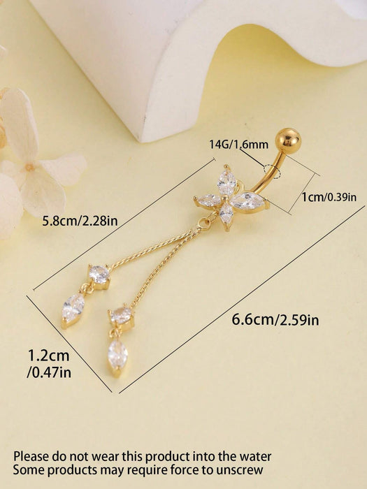 Shein 1 Pieza Anillo Para El Ombligo Con Circonia Cúbica Colgante En Forma De Mariposa - Quierox - Tienda Online