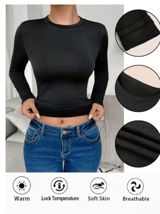 SHEIN 1 pieza Camiseta de manga larga con cuello redondo, forro térmico - Quierox - Tienda Online