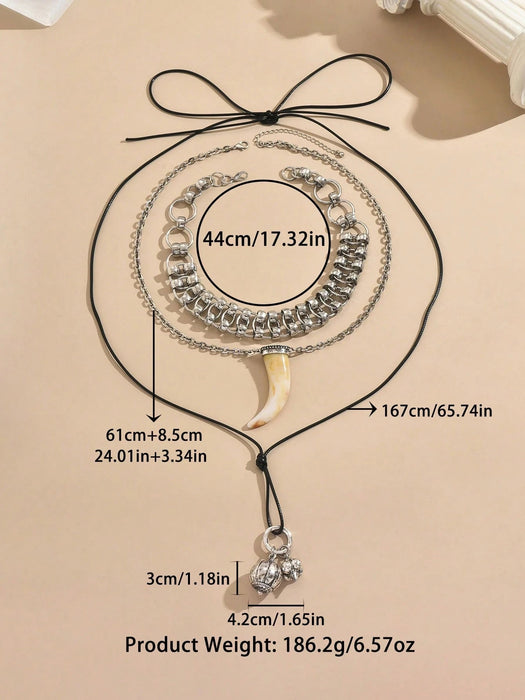 Shein 1 pieza collar colgante de cuerno de animal multicapa apilado diseño exagerado de lujo - Quierox - Tienda Online
