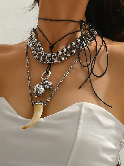 Shein 1 pieza collar colgante de cuerno de animal multicapa apilado diseño exagerado de lujo - Quierox - Tienda Online