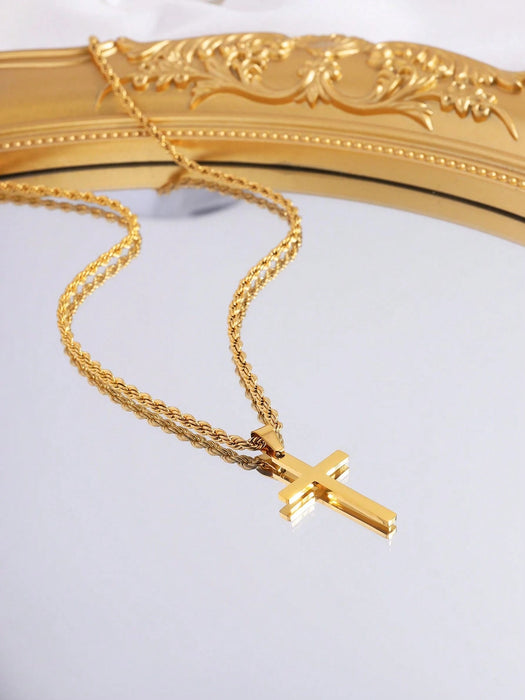 Shein 1 Pieza Collar de acero inoxidable vintage con diseño cruzado - Quierox - Tienda Online