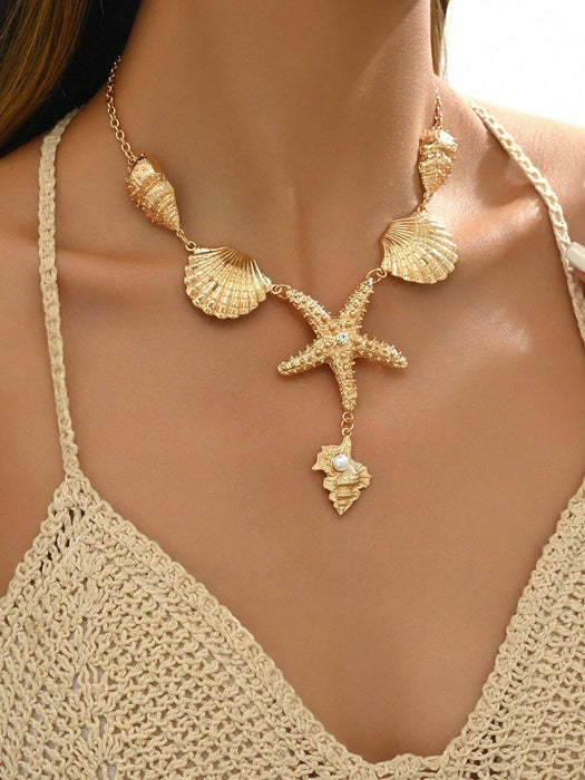 SHEIN 1 pieza collar en forma de Y exagerado de tono dorado con criaturas oceánicas - Quierox - Tienda Online