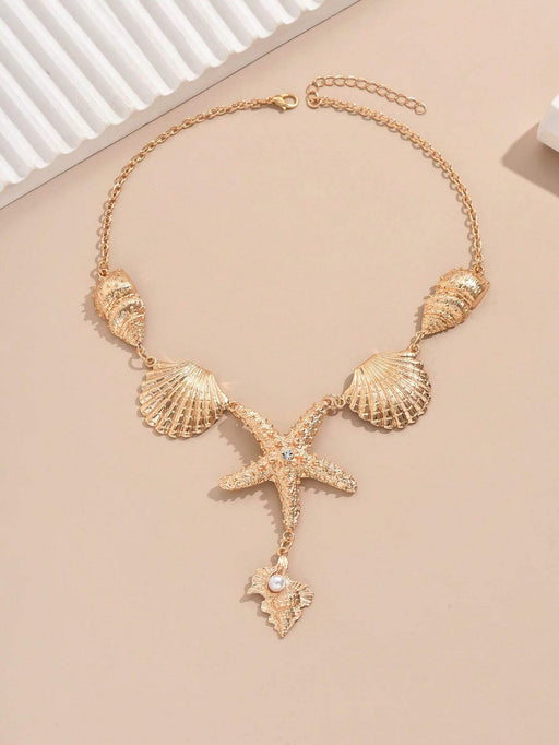 SHEIN 1 pieza collar en forma de Y exagerado de tono dorado con criaturas oceánicas - Quierox - Tienda Online