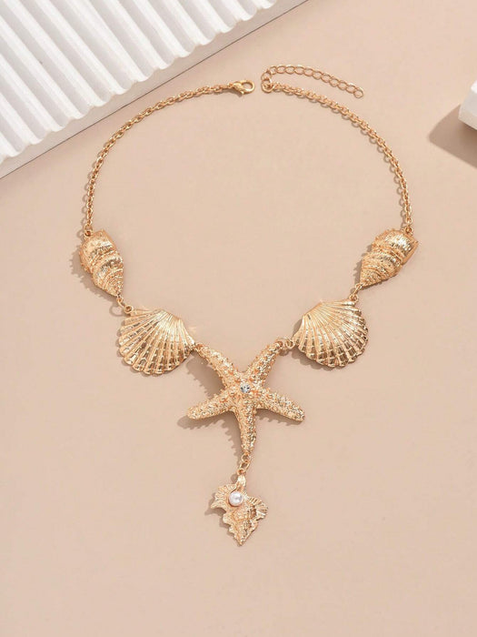 SHEIN 1 pieza collar en forma de Y exagerado de tono dorado con criaturas oceánicas - Quierox - Tienda Online