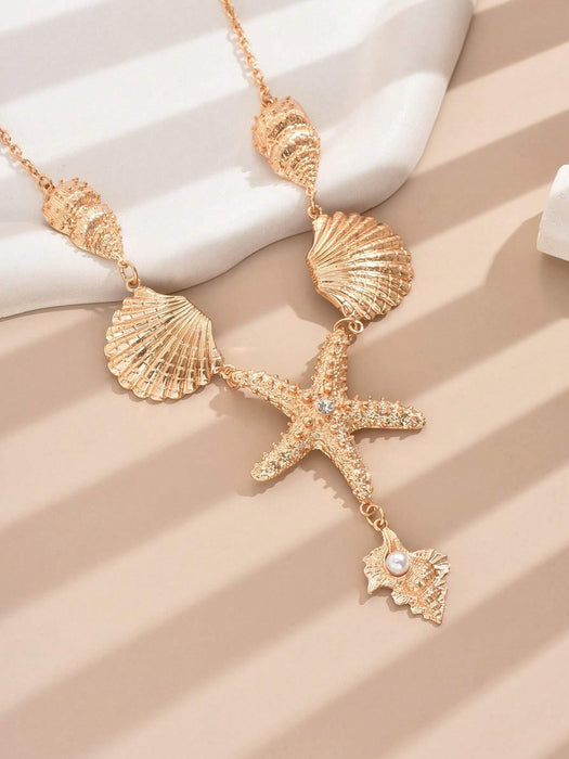 SHEIN 1 pieza collar en forma de Y exagerado de tono dorado con criaturas oceánicas - Quierox - Tienda Online