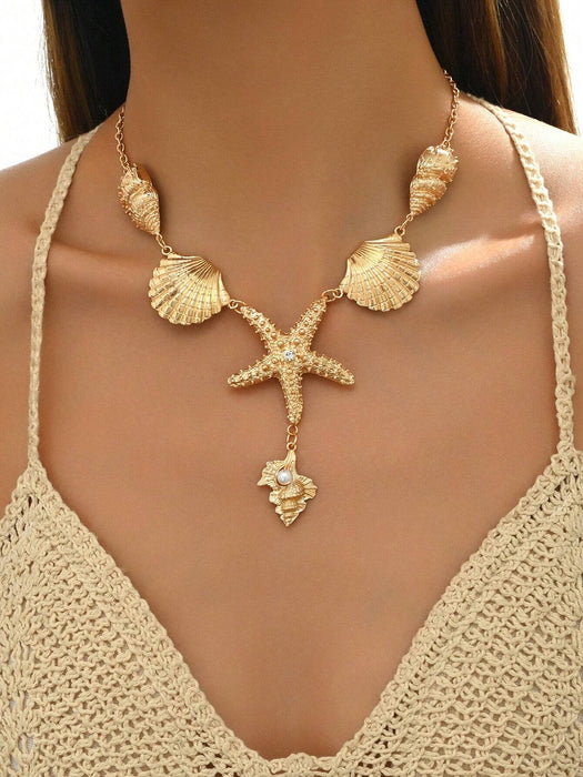 SHEIN 1 pieza collar en forma de Y exagerado de tono dorado con criaturas oceánicas - Quierox - Tienda Online