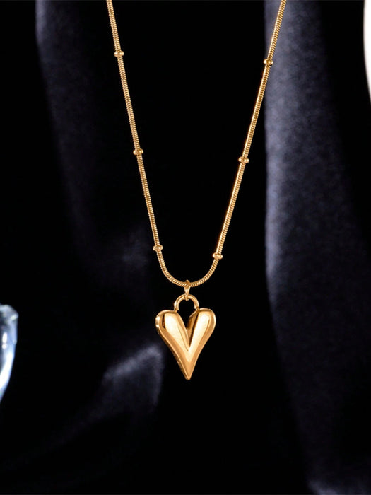 Shein 1 pieza de collar con cadena estilo bambú chapada en oro y colgante de corazón de acero de titanio - Quierox - Tienda Online