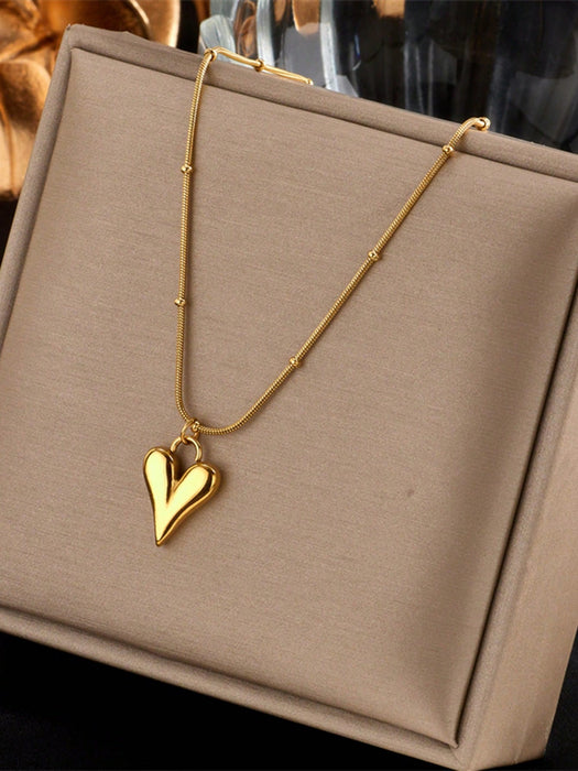 Shein 1 pieza de collar con cadena estilo bambú chapada en oro y colgante de corazón de acero de titanio - Quierox - Tienda Online