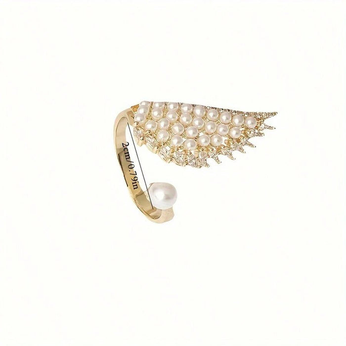 Shein 1 pieza de exquisito anillo de ala de perla con circonita cúbica incrustada en cobre - Quierox - Tienda Online