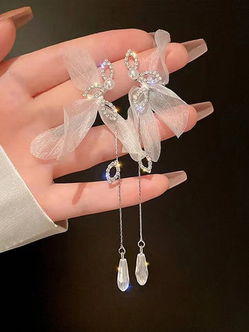 Shein 1 pieza de pendientes colgantes con decoración de lazo y perlas sintéticas - Quierox - Tienda Online
