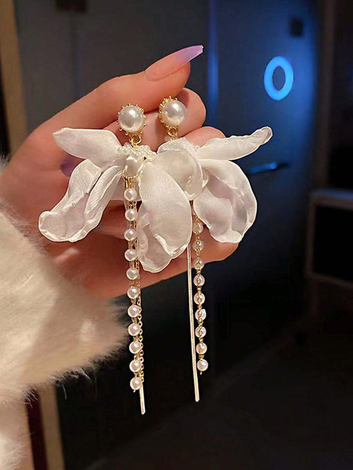 Shein 1 pieza de pendientes colgantes con decoración de lazo y perlas sintéticas - Quierox - Tienda Online