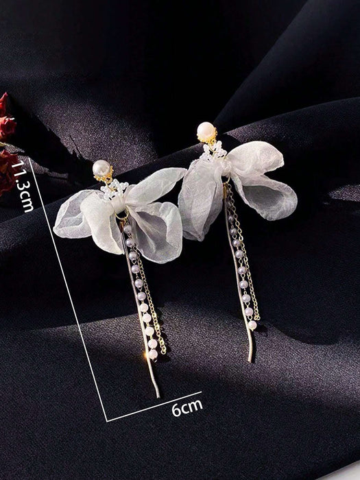 Shein 1 pieza de pendientes colgantes con decoración de lazo y perlas sintéticas - Quierox - Tienda Online