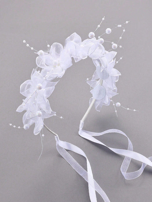 SHEIN 1 pieza Diadema con flor de perla, Diadema de malla blanca - Quierox - Tienda Online