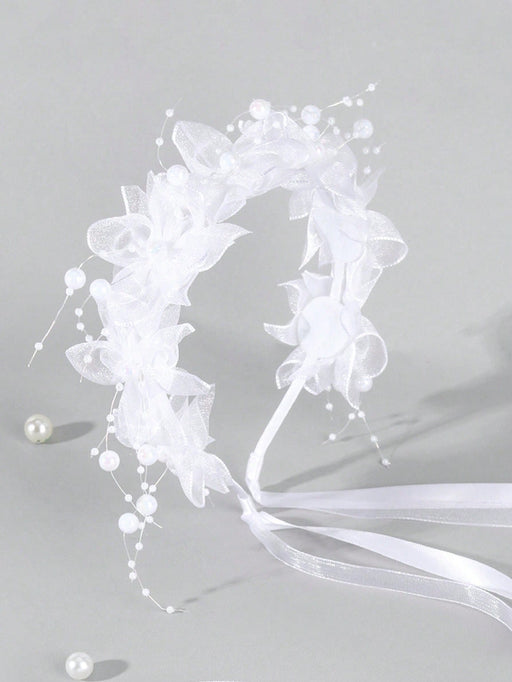 SHEIN 1 pieza Diadema con flor de perla, Diadema de malla blanca - Quierox - Tienda Online