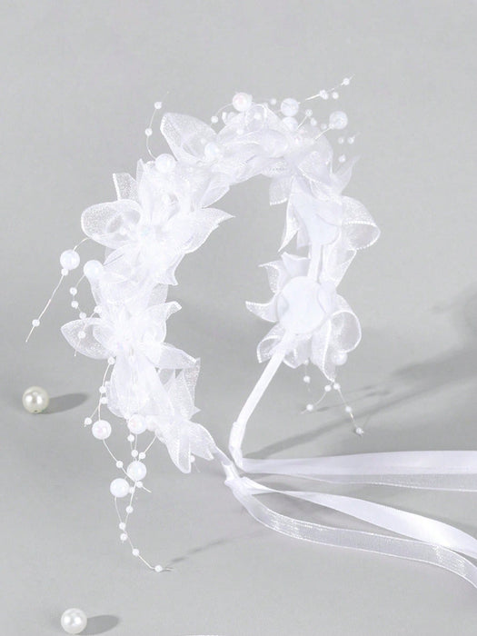 SHEIN 1 pieza Diadema con flor de perla, Diadema de malla blanca - Quierox - Tienda Online