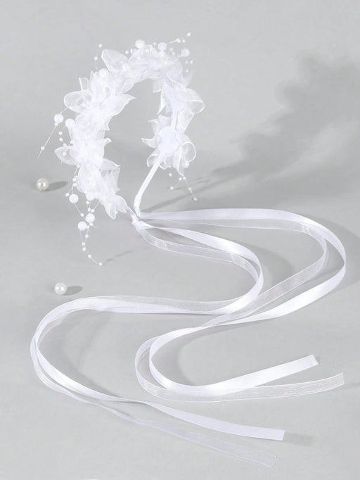 SHEIN 1 pieza Diadema con flor de perla, Diadema de malla blanca - Quierox - Tienda Online