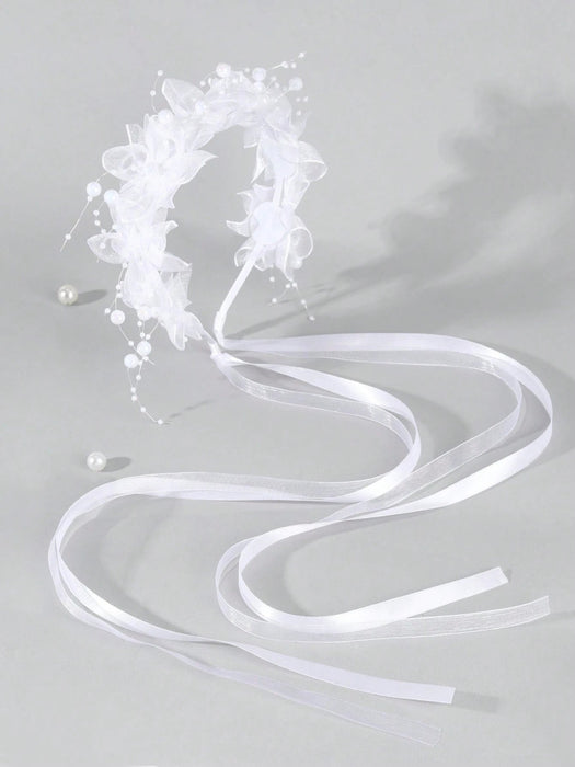 SHEIN 1 pieza Diadema con flor de perla, Diadema de malla blanca - Quierox - Tienda Online