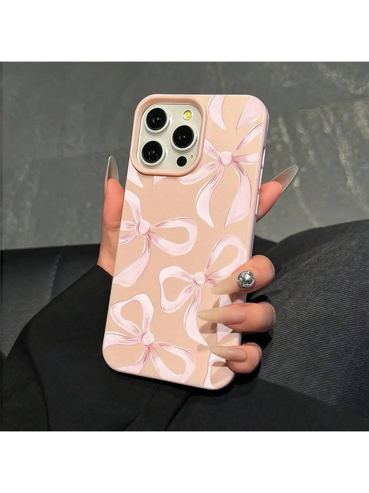 SHEIN 1 pieza Funda de teléfono de TPU mate rosa con lazo rosa para iPhone 15 - Quierox - Tienda Online